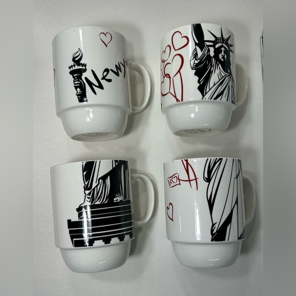 CLARO - Porcelain 12oz Stackable Statue of Liberty Mug Set w/ Chrome Rack - BNIB - Picture 7 of 12